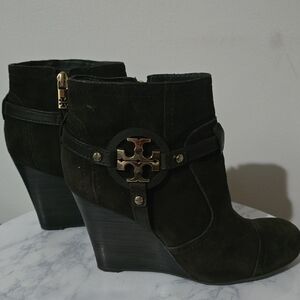 Tory Burch Black Suede Wedge Boots